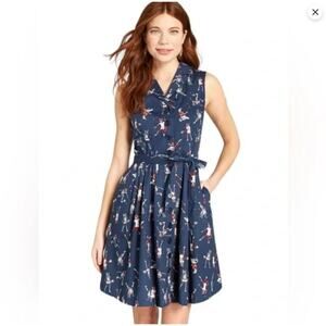 UNIQUE ModCloth Vintage Racoon Animal Tennis Fit & Flare Dress L 12